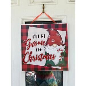 Red black buffalo check plaid ill be gnome for christmas hanging Wall Door sign